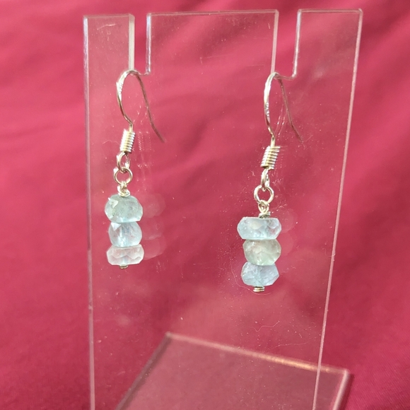 Aquamarine Crystal Earrings Handmade Artisan Green Artisan Crystals December - Picture 6 of 7